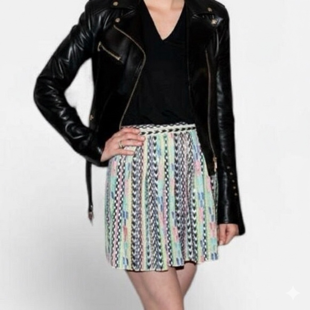 Parker Multicolor A-Line Silk Neon Bugle Sequin Mini Skirt Size 4